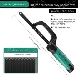 One-handed pocket 10 inch aluminum alloy hand saw with 11 saw blades
