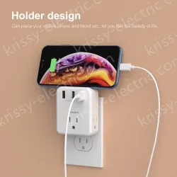 Wall Socket 3 AC Outlets Power Strip