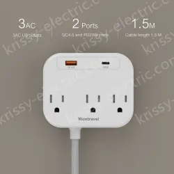 20W PD quick charger 3 AC Outlet Power Strip