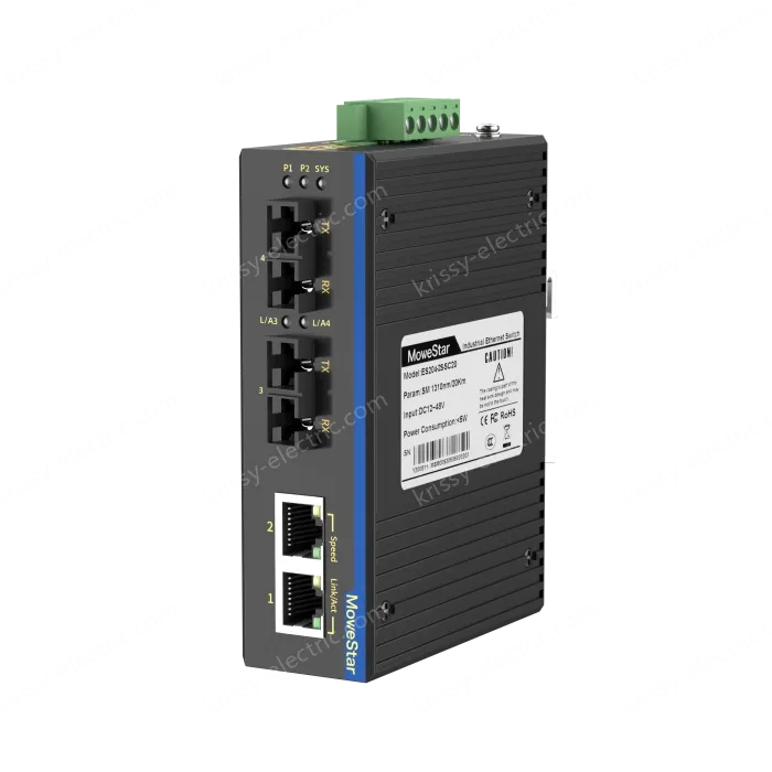 2 Ports 100M F(x) + 2 Ports 10/100M T(x) Din-Rail Unmanaged Industrial Ethernet Switch