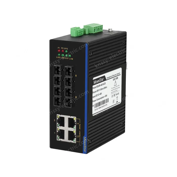 4 Ports 100M F(x) + 4 Ports 10/100M T(x) Din-Rail Unmanaged Industrial Ethernet Switch