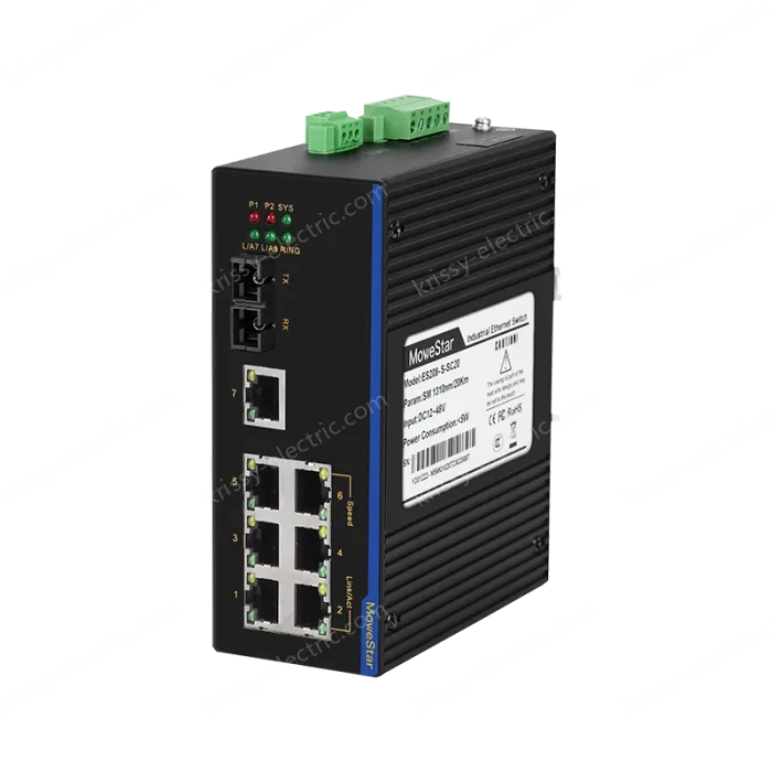 1 Port 100M F(x) + 7 Ports 10/100M T(x) Din-Rail Unmanaged Industrial Ethernet Switch